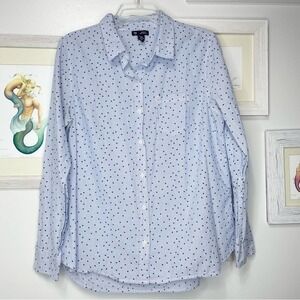 GAP Factory Blue & White Stripe Star Boyfriend Button Up Shirt Size Large